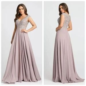New MAC DUGGAL 20264 SEQUIN EMPIRE WAIST PLEATED‎ GOWN VTL LILAC SZ 14 $598